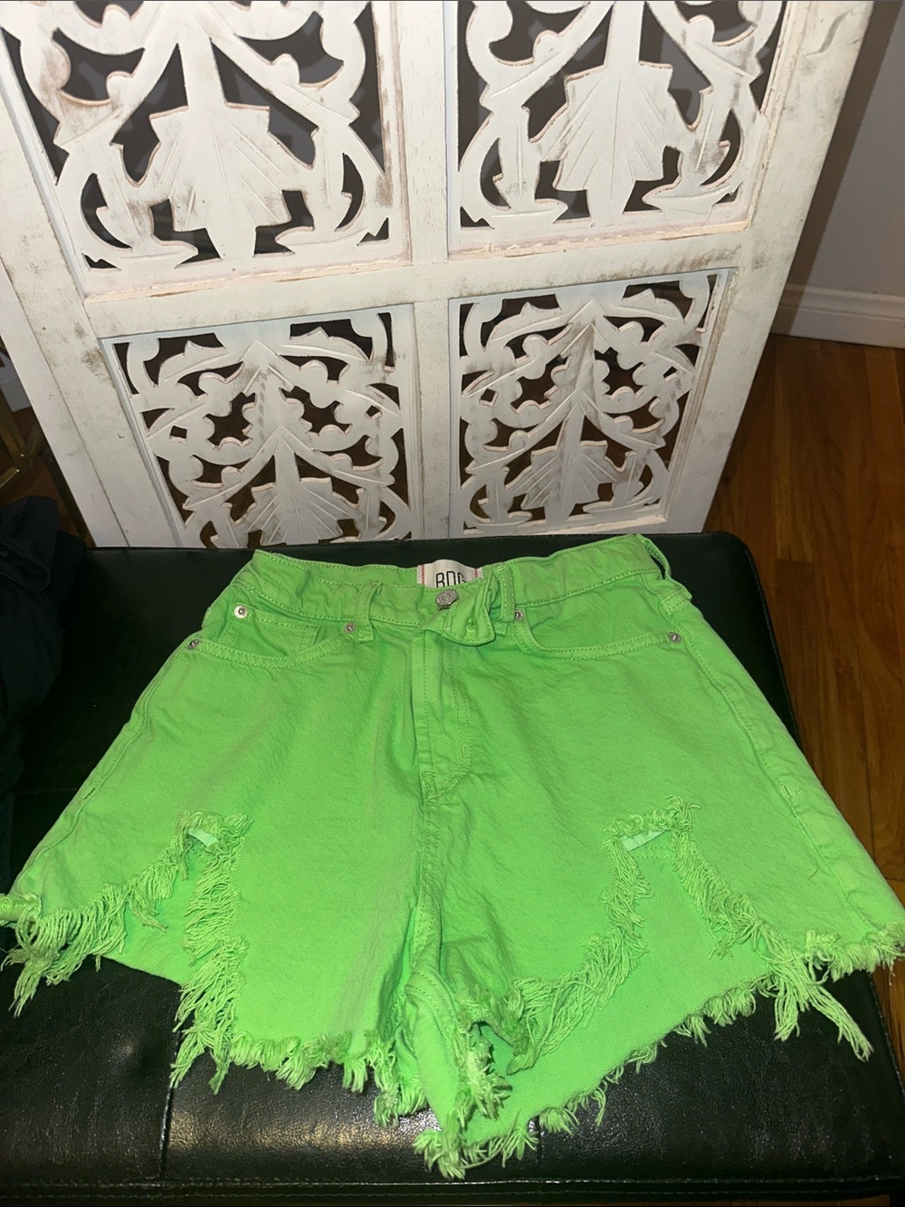 BDG Neon Green Frayed Denim Cutoff Shorts
